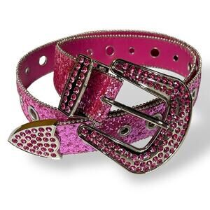 Pink Glitter Rhinestone Western Belt